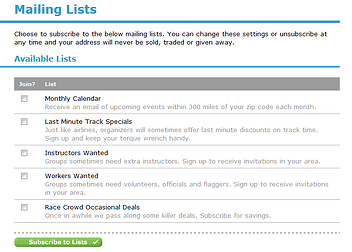 Mailing List Options