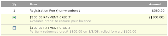 Redeeming a credit while paying for an event Redeeming a credit while paying for an event