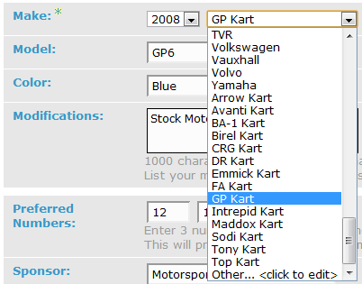 Kart manufacturers added into vehicle list
