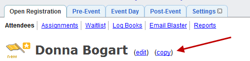 Screenshot of the new copy feature link on the registration screen