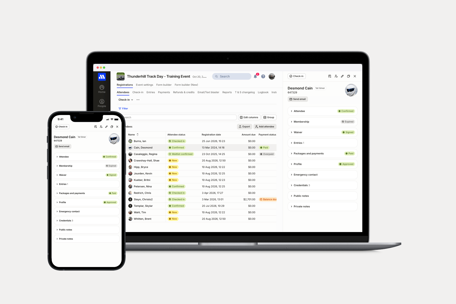 Screenshot on laptop and mobile phone of the new MSR check-in experience